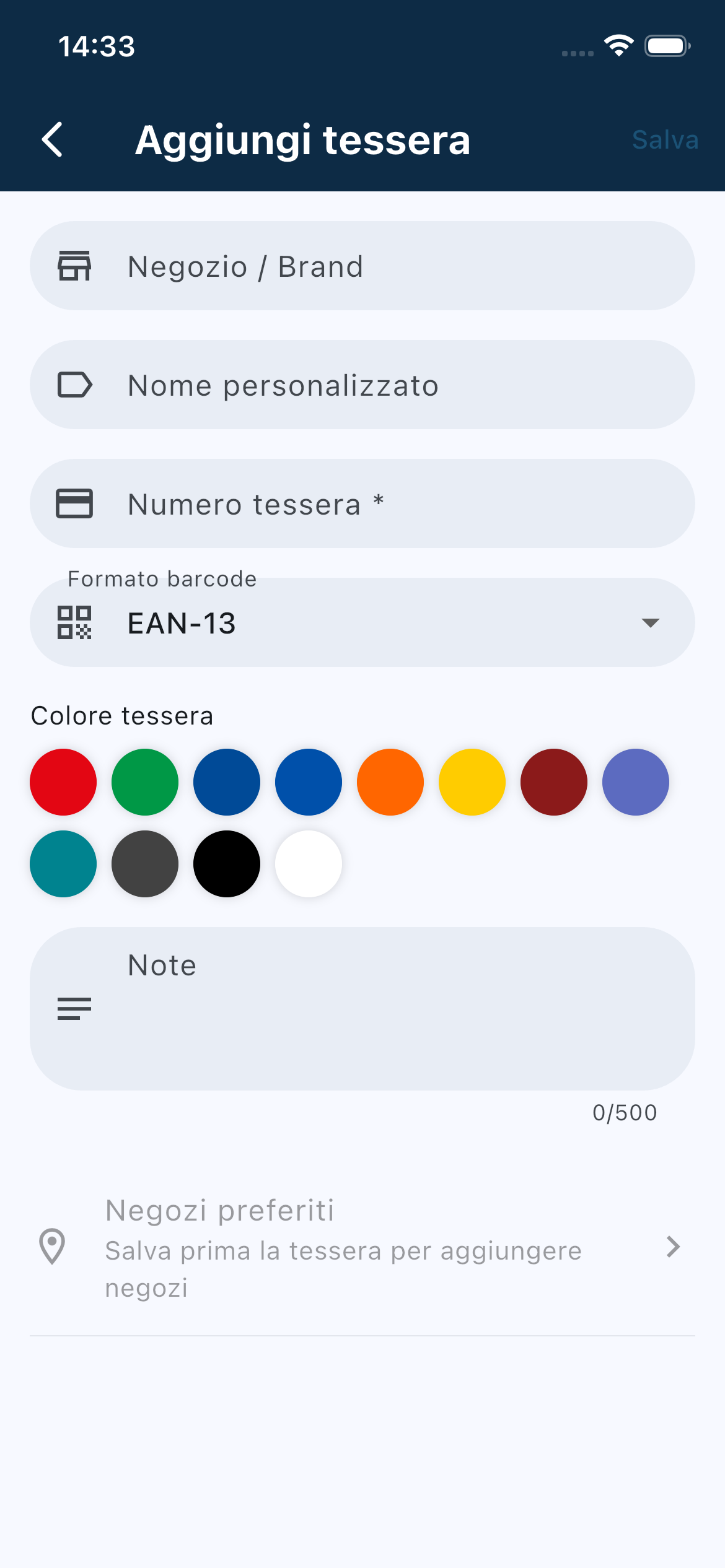 Aggiunta tessera con scansione barcode