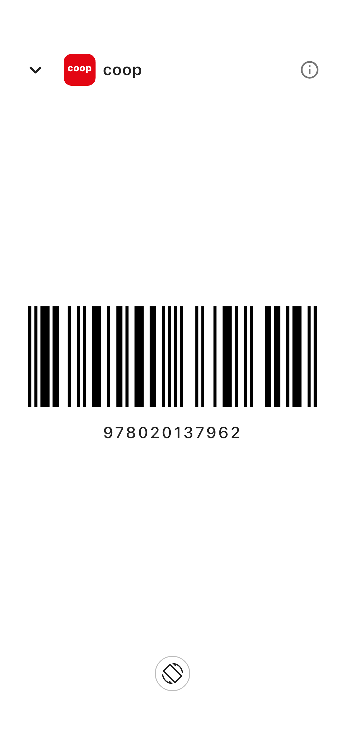 Barcode tessera Coop a schermo intero